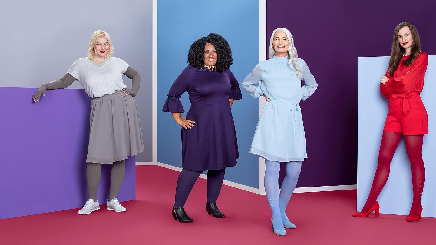 farbige Kompressionsversorgung an Armen und Beinen, Foto:www.medi.de